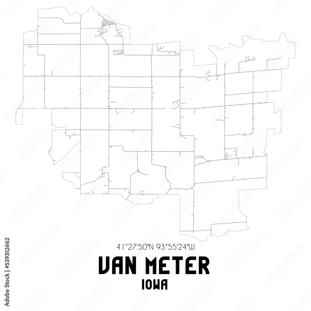 Van Meter Iowa. US street map with black and white lines.
