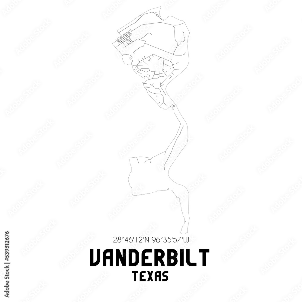 Vanderbilt Texas. US street map with black and white lines. Vanderbilt Texas. US street map with black and white lines.