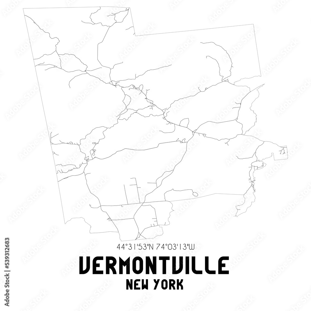 Vermontville New York. US street map with black and white lines.