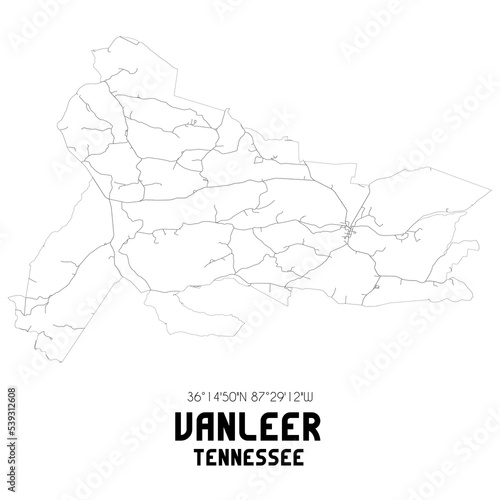 Vanleer Tennessee. US street map with black and white lines.