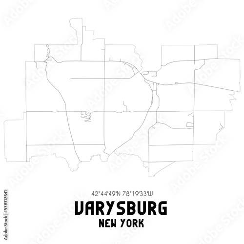Varysburg New York. US street map with black and white lines.