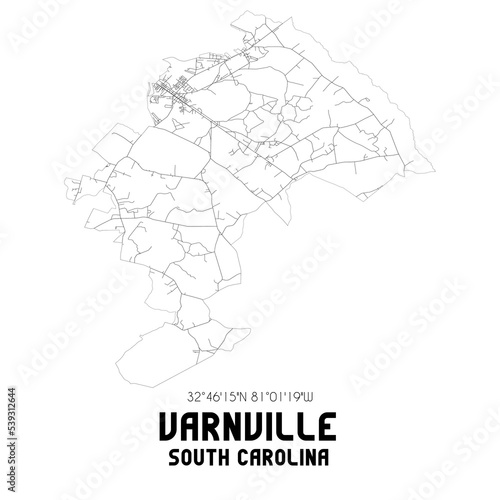 Varnville South Carolina. US street map with black and white lines.