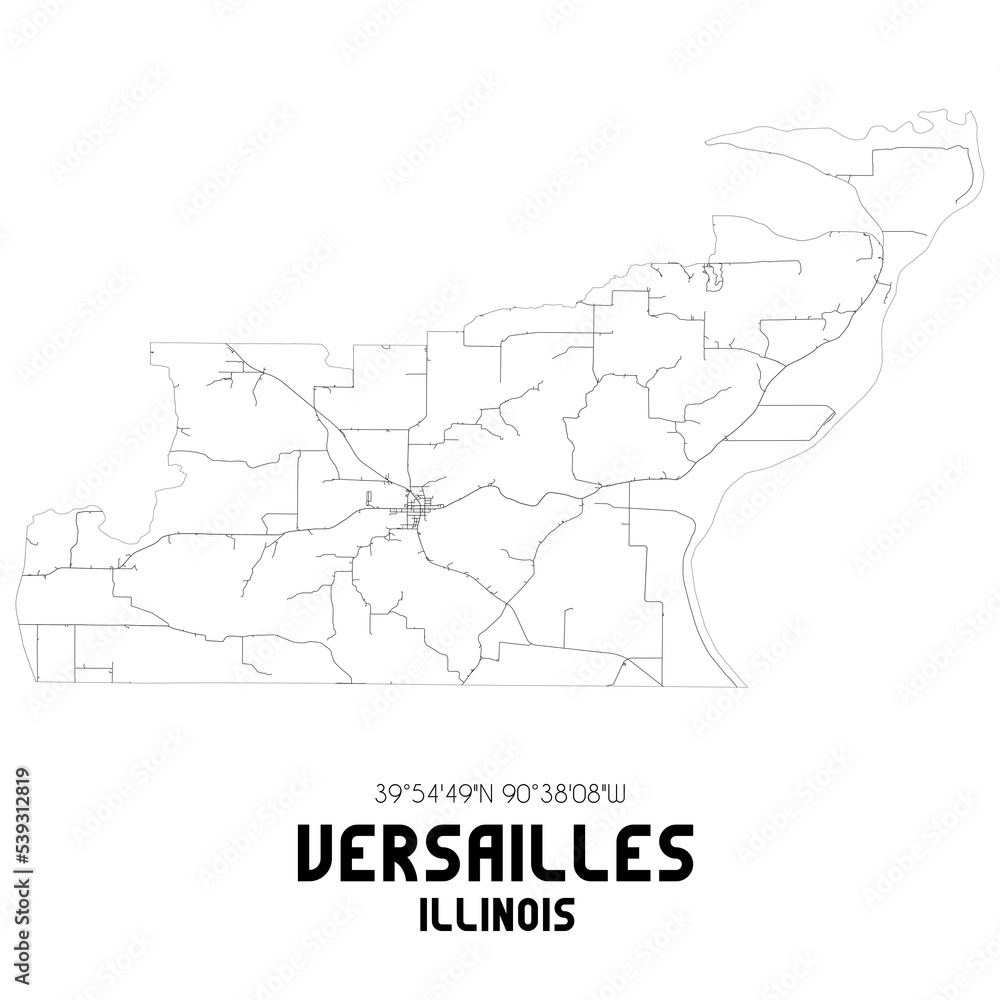 Versailles Illinois. US street map with black and white lines.