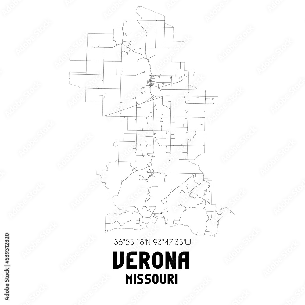 Verona Missouri. US street map with black and white lines. Verona Missouri. US street map with black and white lines.