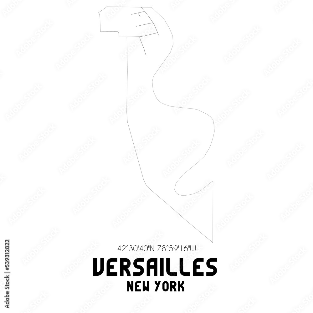 Versailles New York. US street map with black and white lines. Versailles New York. US street map with black and white lines.