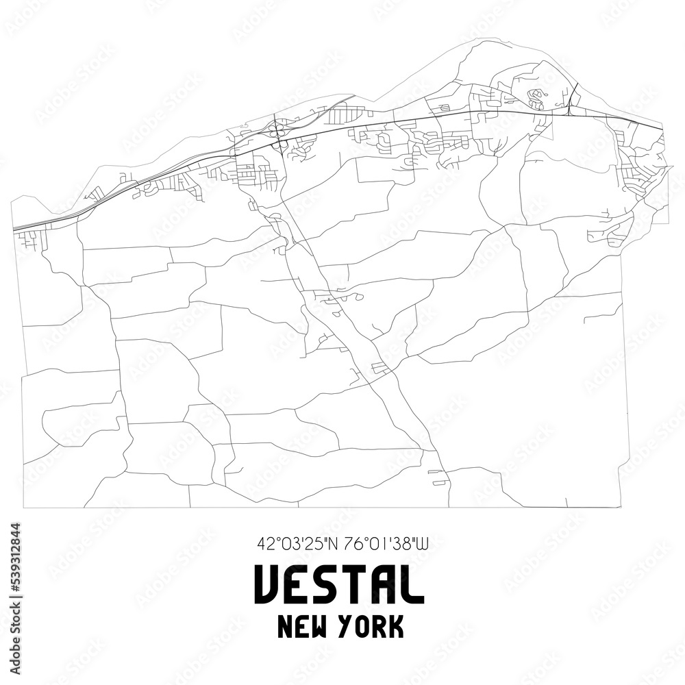 Vestal New York. US street map with black and white lines.