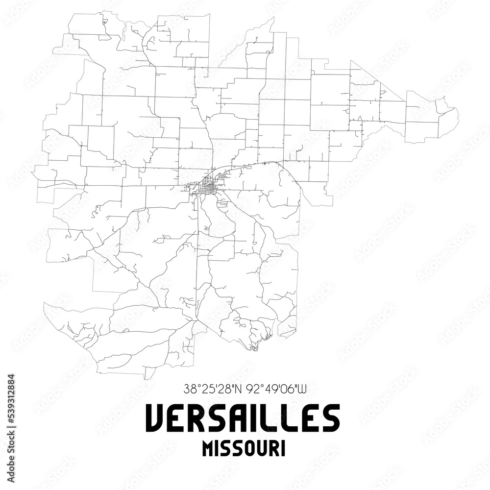 Obraz premium Versailles Missouri. US street map with black and white lines.