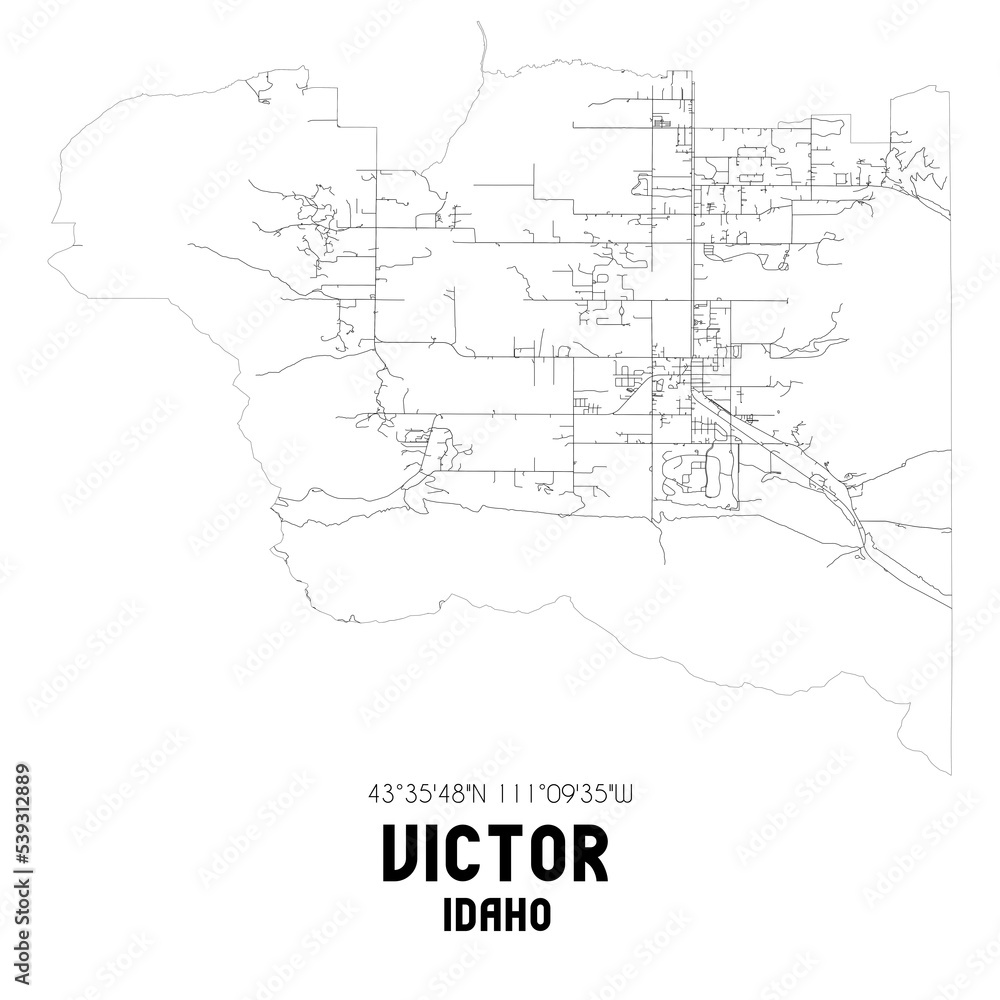 Victor Idaho. US street map with black and white lines.