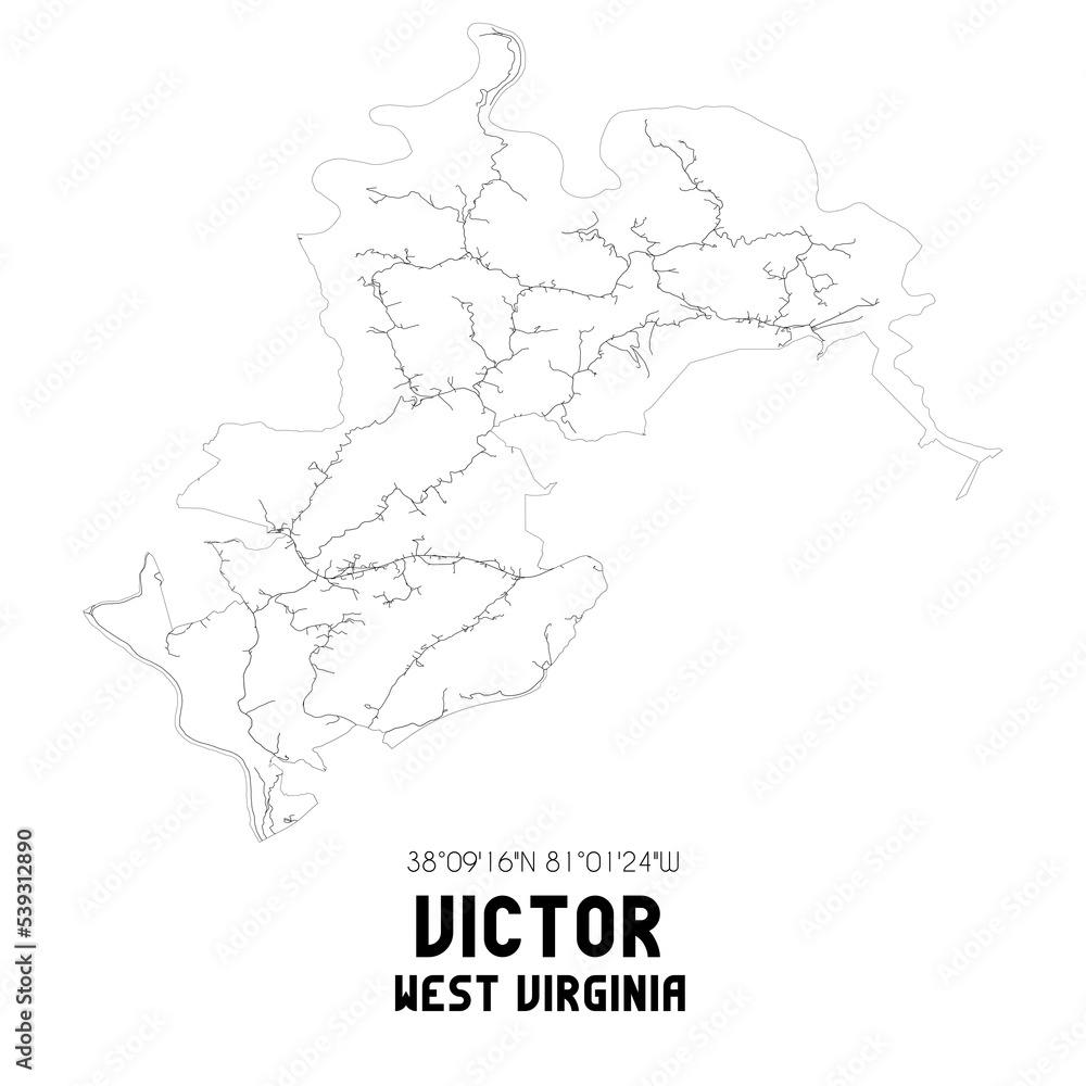 Victor West Virginia. US street map with black and white lines.