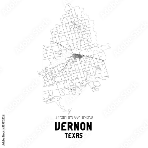 Vernon Texas. US street map with black and white lines. photo