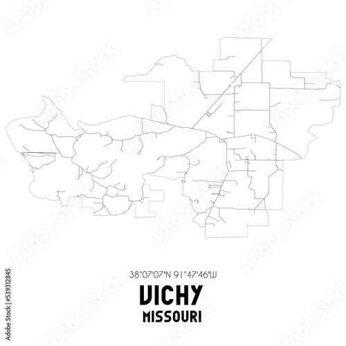 Vichy Missouri. US street map with black and white lines.