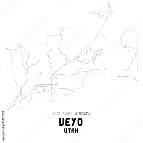 Veyo Utah. US street map with black and white lines.