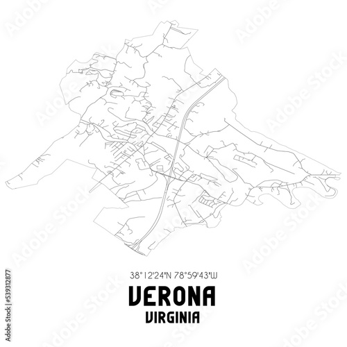 Verona Virginia. US street map with black and white lines.