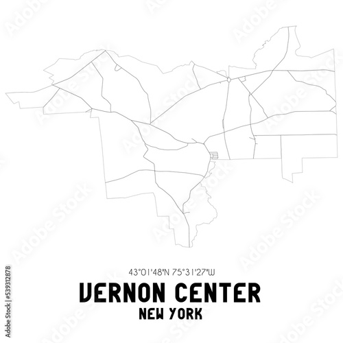 Vernon Center New York. US street map with black and white lines.
