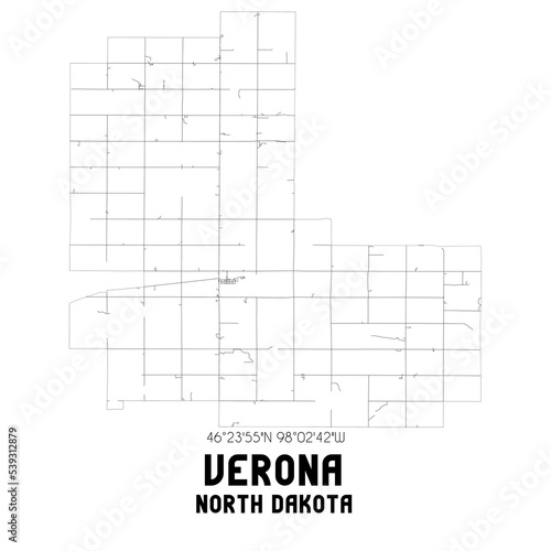 Verona North Dakota. US street map with black and white lines.