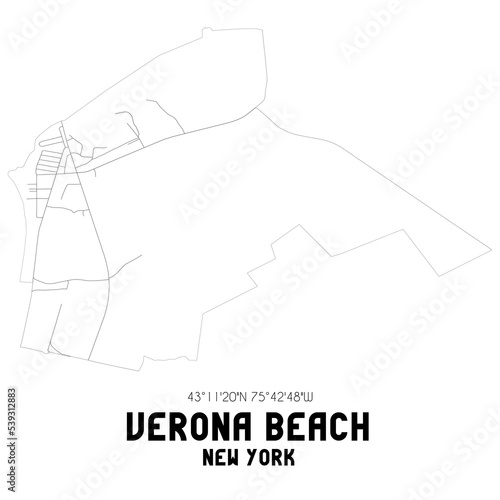 Verona Beach New York. US street map with black and white lines.