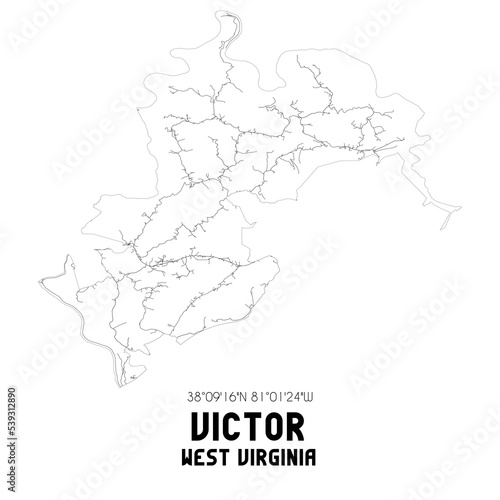 Victor West Virginia. US street map with black and white lines.