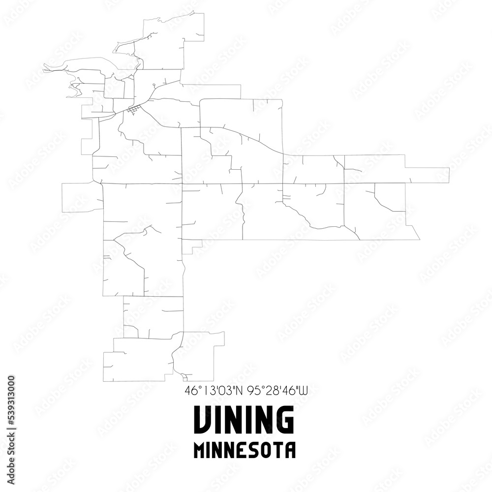 Vining Minnesota. US street map with black and white lines.