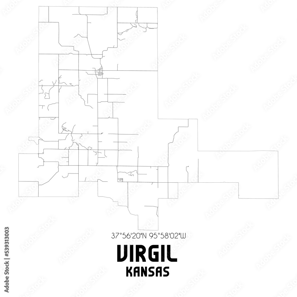 Virgil Kansas. US street map with black and white lines.