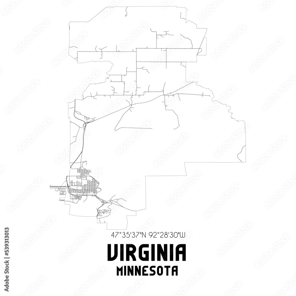 Virginia Minnesota. US street map with black and white lines.