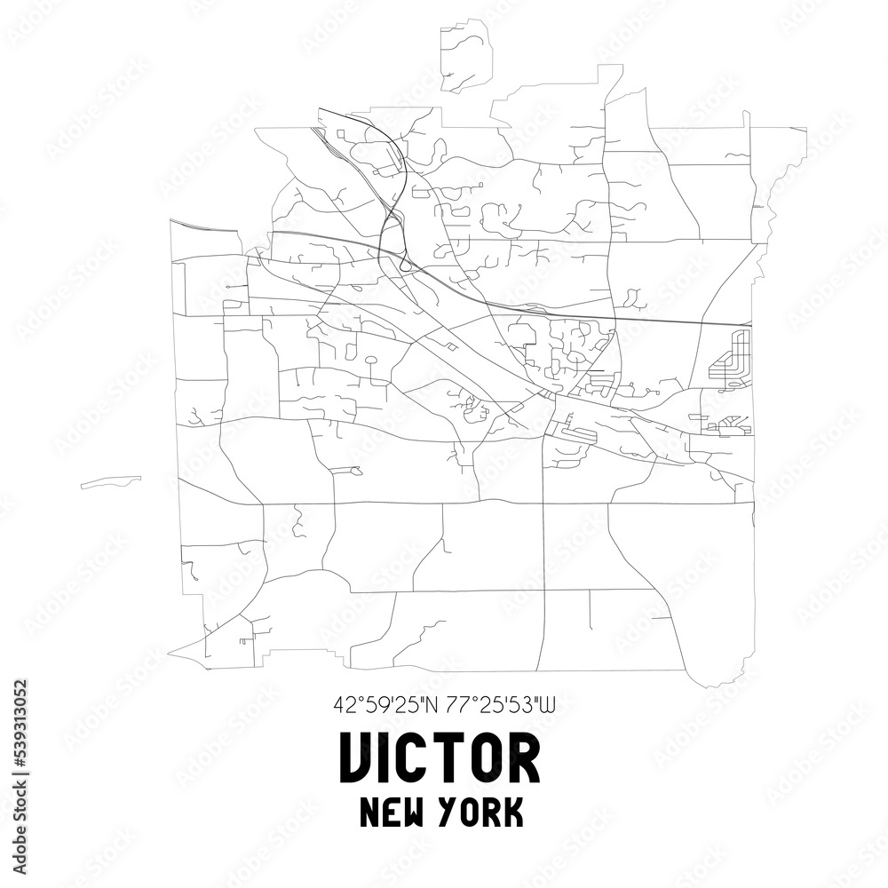 Victor New York. US street map with black and white lines.