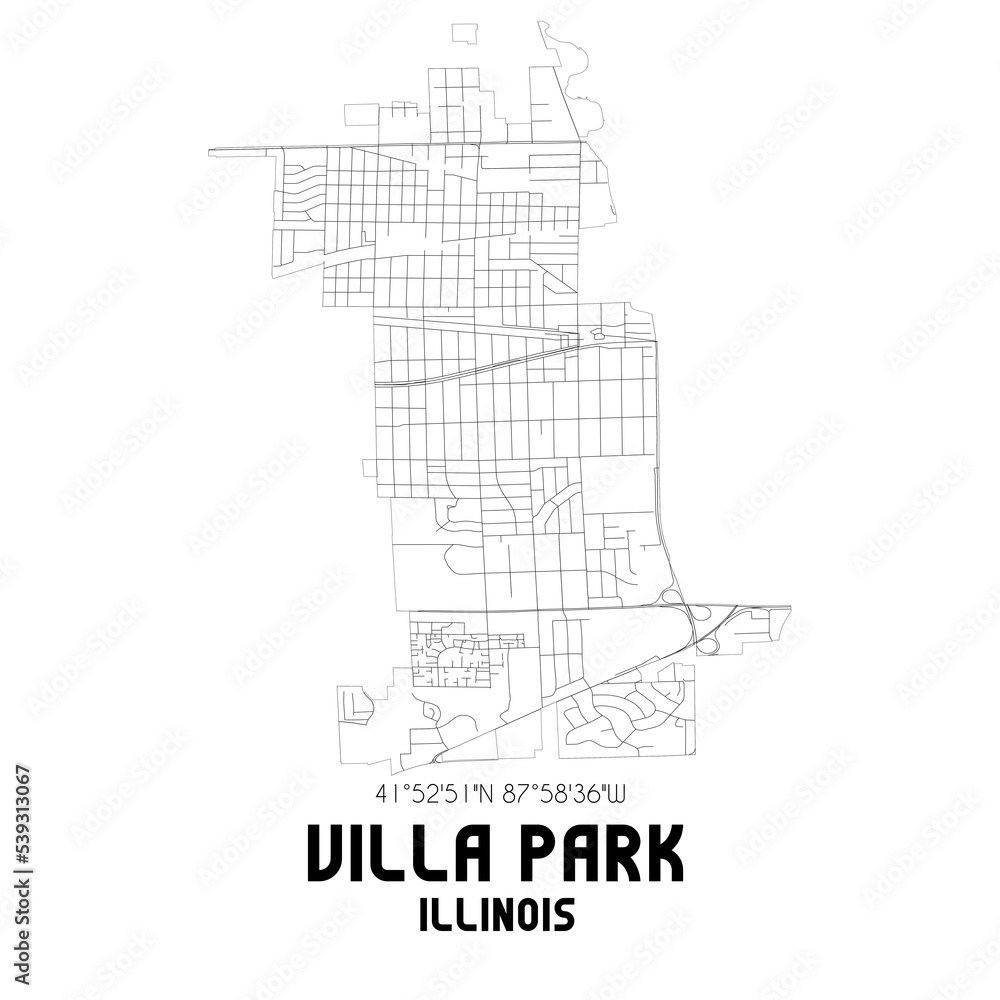 Villa Park Illinois. US street map with black and white lines.
