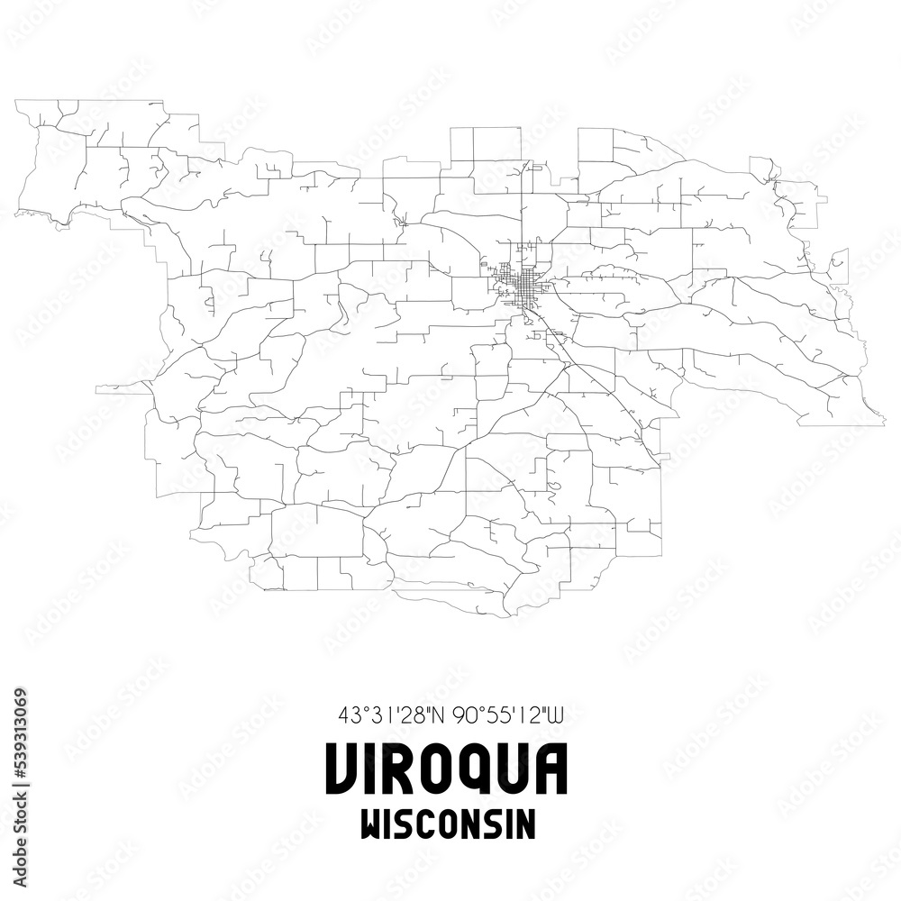 Viroqua Wisconsin. US street map with black and white lines.