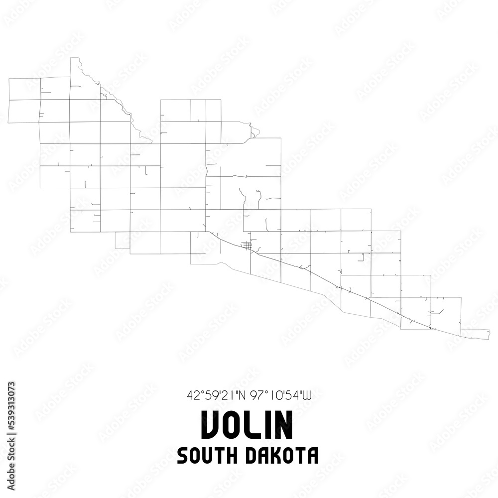 Volin South Dakota. US street map with black and white lines.