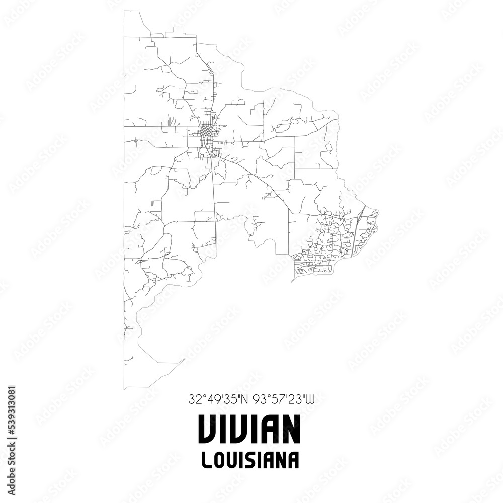 Vivian Louisiana. US street map with black and white lines. ilustração