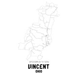 Vincent Ohio. US street map with black and white lines.