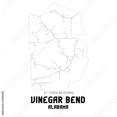 Vinegar Bend Alabama. US street map with black and white lines.