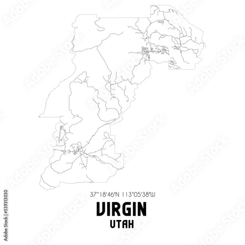 Virgin Utah. US street map with black and white lines.