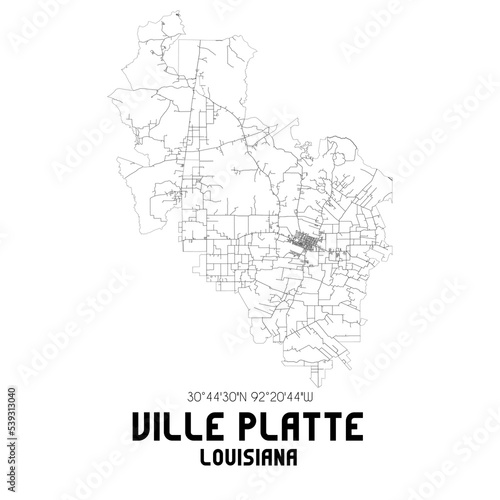 Ville Platte Louisiana. US street map with black and white lines.