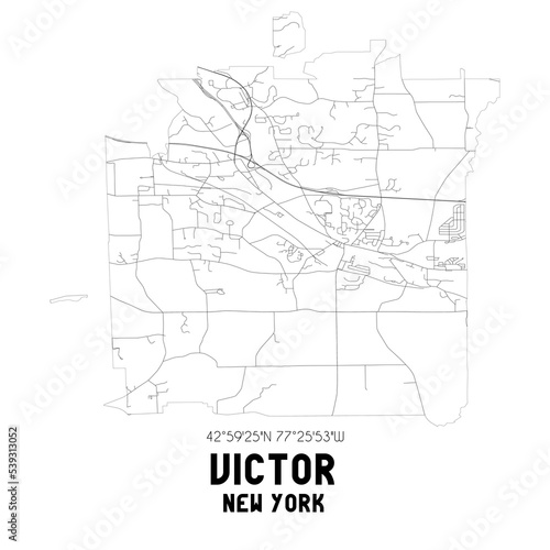 Victor New York. US street map with black and white lines.