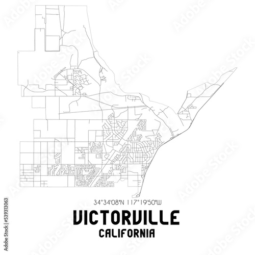 Victorville California. US street map with black and white lines.