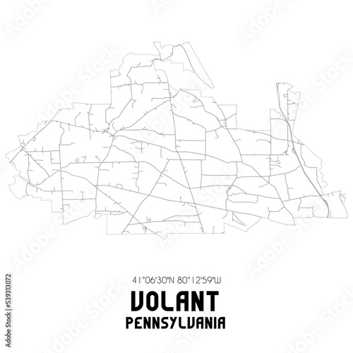 Volant Pennsylvania. US street map with black and white lines.