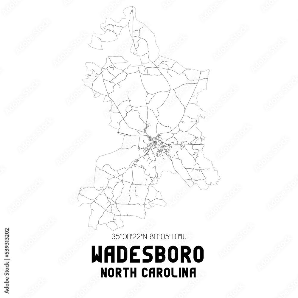 Wadesboro North Carolina. US street map with black and white lines.