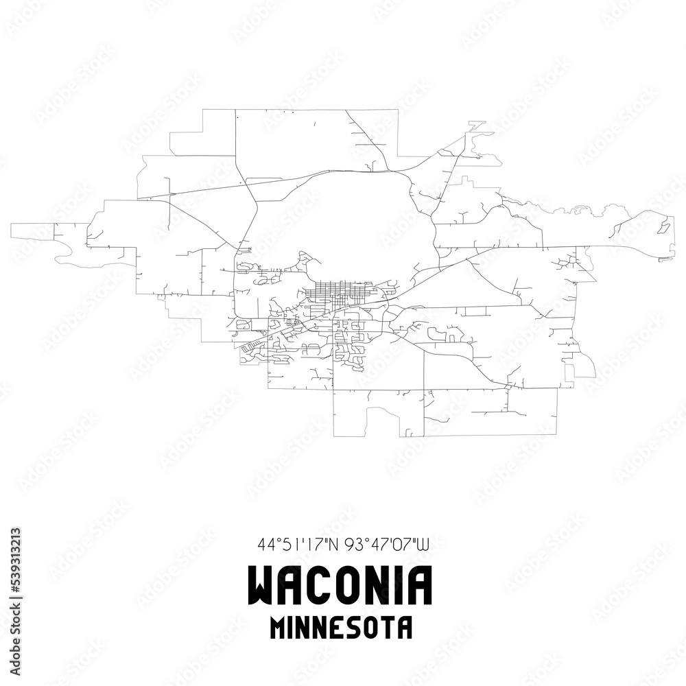Waconia Minnesota. US street map with black and white lines.