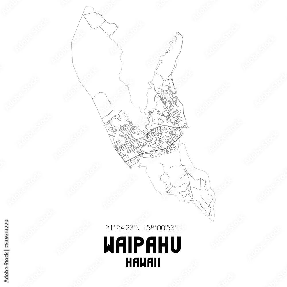 Fototapeta premium Waipahu Hawaii. US street map with black and white lines.