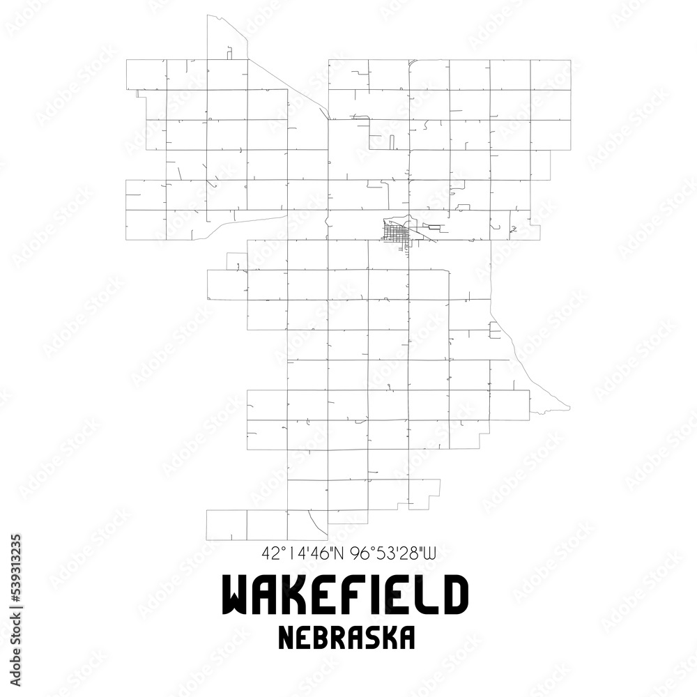 Wakefield Nebraska. US street map with black and white lines. Wakefield Nebraska. US street map with black and white lines.