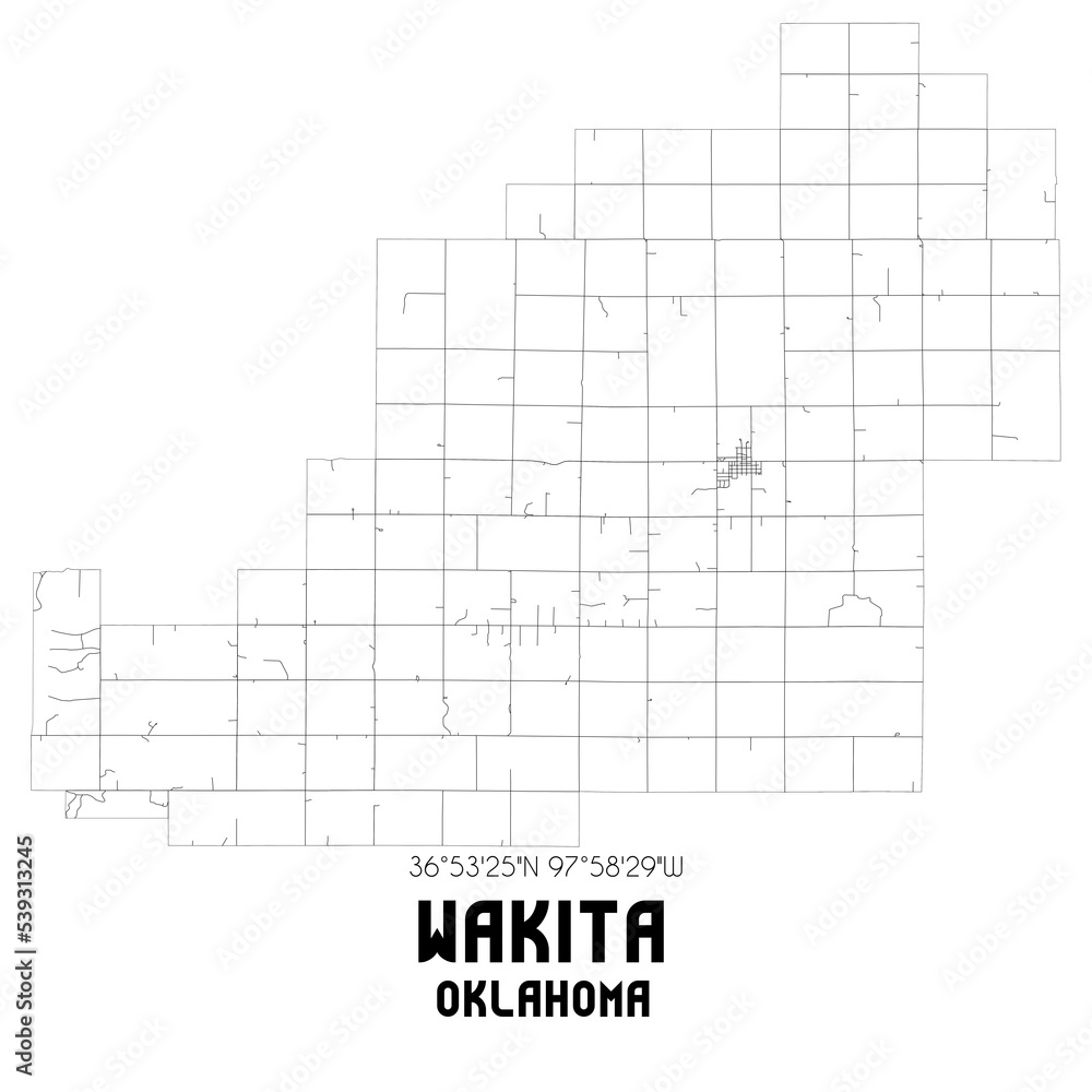 Wakita Oklahoma. US street map with black and white lines. Wakita Oklahoma. US street map with black and white lines.