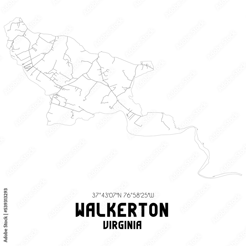 Walkerton Virginia. US street map with black and white lines.