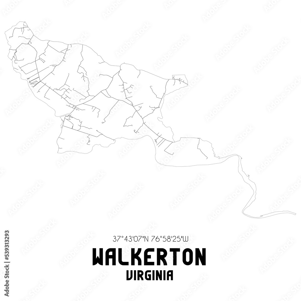 Walkerton Virginia. US street map with black and white lines. Walkerton Virginia. US street map with black and white lines.