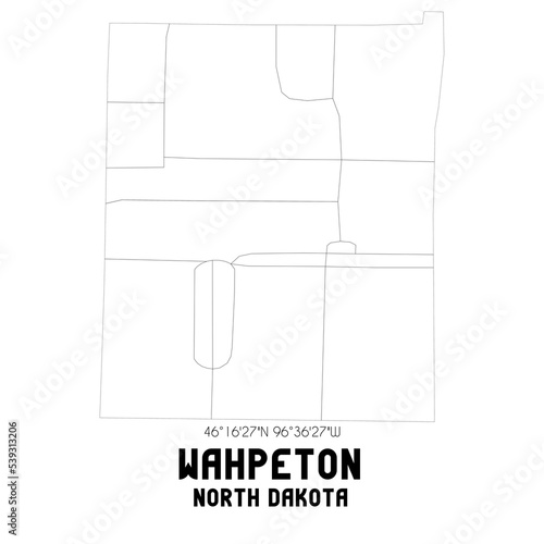 Wahpeton North Dakota. US street map with black and white lines.