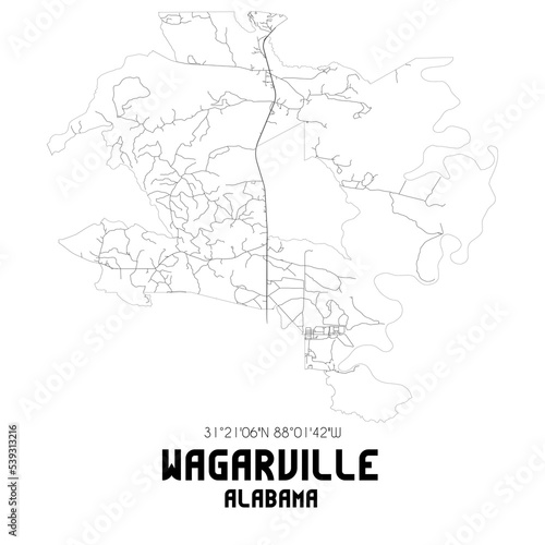 Wagarville Alabama. US street map with black and white lines.