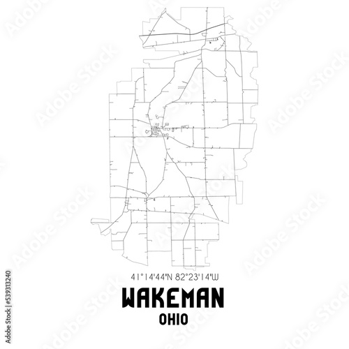 Wakeman Ohio. US street map with black and white lines.