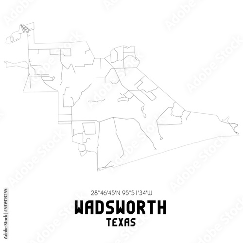 Wadsworth Texas. US street map with black and white lines.