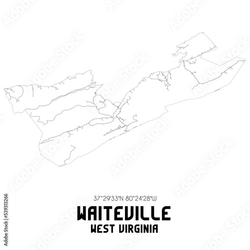 Waiteville West Virginia. US street map with black and white lines.