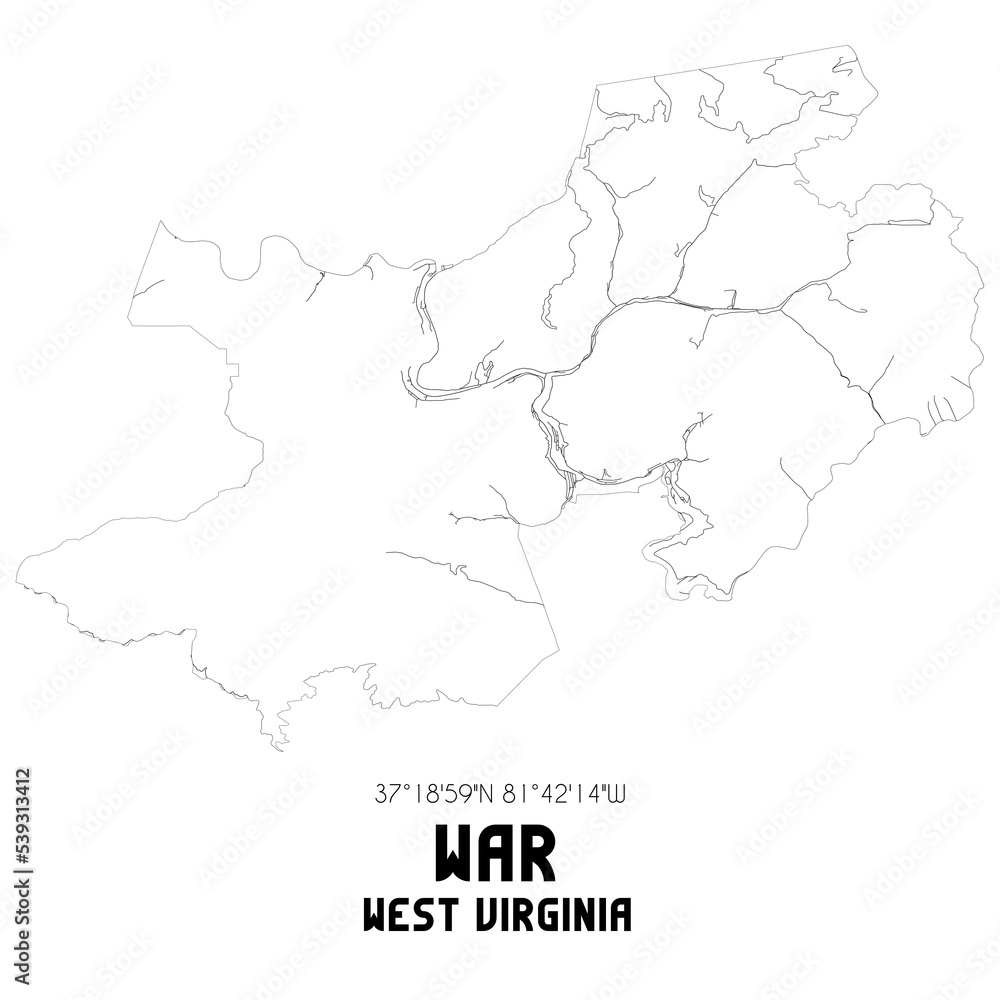 War West Virginia. US street map with black and white lines.