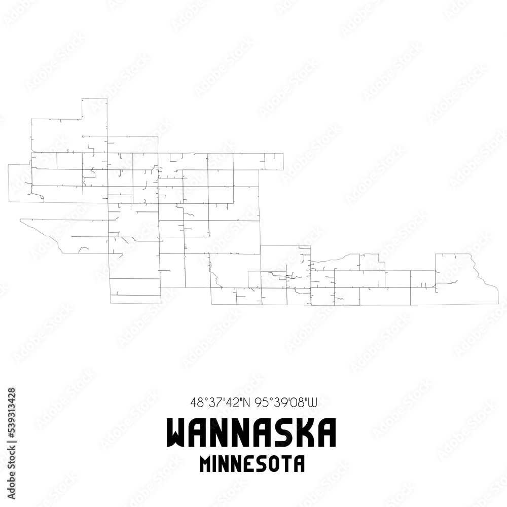 Wannaska Minnesota. US street map with black and white lines.